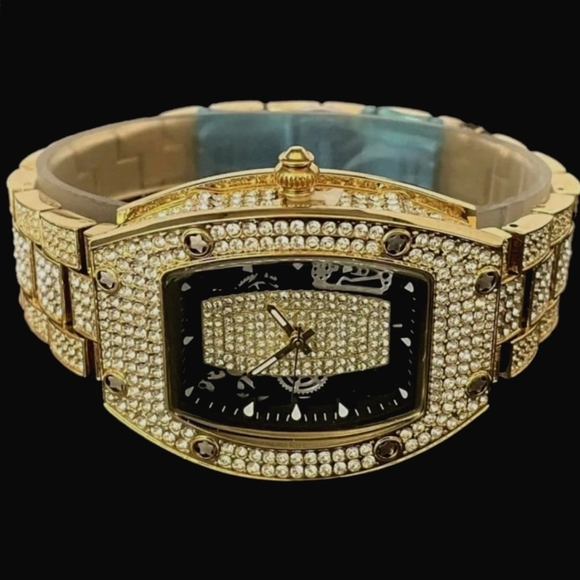 Mens Goldplated Iced Out Simulated Diamond Waterproof Quartz Movement Watch - Picture 6 of 12
